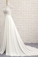 Front Slit Appliques Chiffon A-line Wedding Dress