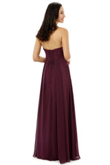 Burgundy Chiffon Lace Sweetheart High Waist Bridesmaid Dresses