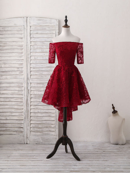 Burgund Lace Short Prom Kleid, Burgundy Homecoming -Kleid – Frisco Dresses