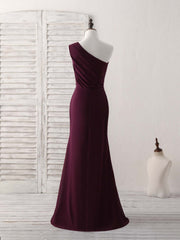 Burgundy One Shoulder Chiffon Mermaid Long Prom Dresses