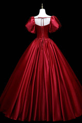 Burgundy Satin Long A-Line Prom Dress,  Burgundy Formal Evening Dress