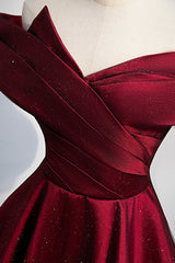 Burgundy Satin Off the Shoulder Prom Dress, A-Line Evening Graduation Dress