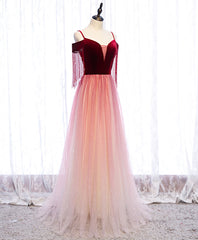 Burgundy Tulle Long Prom Dress Burgundy Tulle Formal Dress