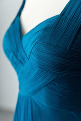 Blue Chiffon Long A-Line Prom Dress, A-Line Evening Dress Party Dress