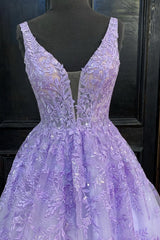 Purple Lace Long A Line Prom Dress, Evening Dress