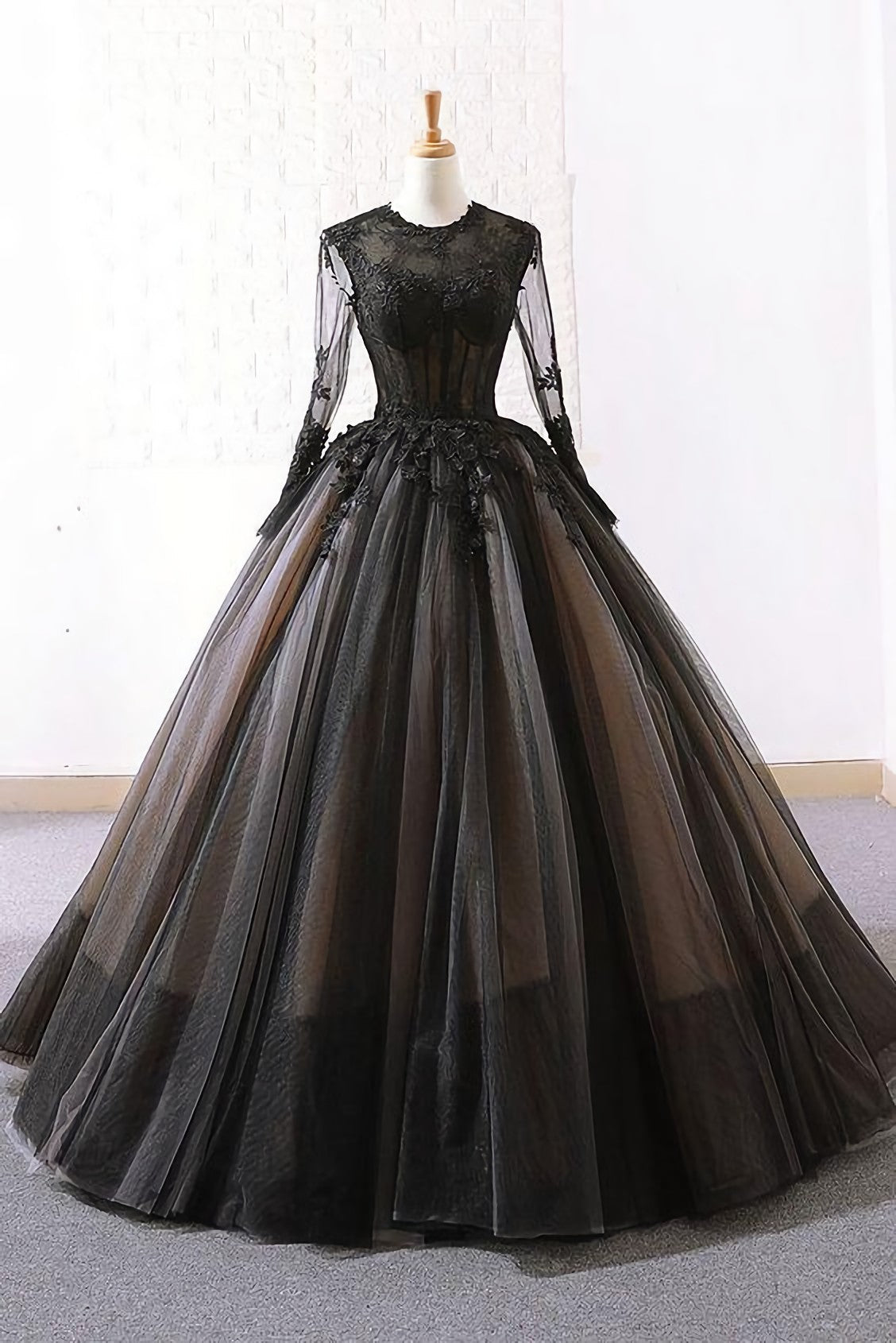 Long Black Ball Gown Evening Dress, Prom Dresses