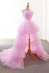 Pink Tulle Long Prom Dress, Pink Tulle Evening Dress