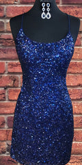 Funkelnde Sequin Royal Blue Shath Homecoming -Kleid