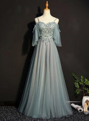 Lovely Tulle Off Shoulder Long Prom Gown Elegant Unique Party Dress