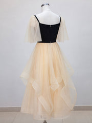 Champagne A-Line Tulle Short Prom Dresses, Champagne Formal Dress