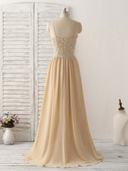 Champagne Sweetheart Neck Beads Long Prom Dress Evening Dress