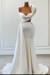 Charming One Shoulder Mermaid Sleeveless Asymmetrical Stretch Satin Prom Dress