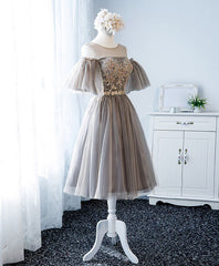 Cute Round Neck Tulle Lace Short Prom Dress, Tulle Homecoming Dress