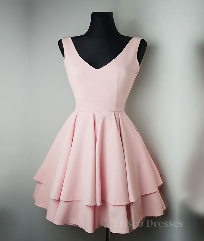 Cute v neck pink short prom dress. pink homecoming dress