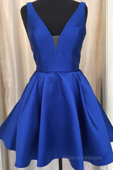 Cute V Neck Satin Short Prom Dress, V Neck Homecoming Dress, Formal Evening Dress