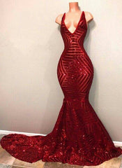 Rote Pailletten glänzende V-Ausschnitt Mermaid Long Prom Kleider