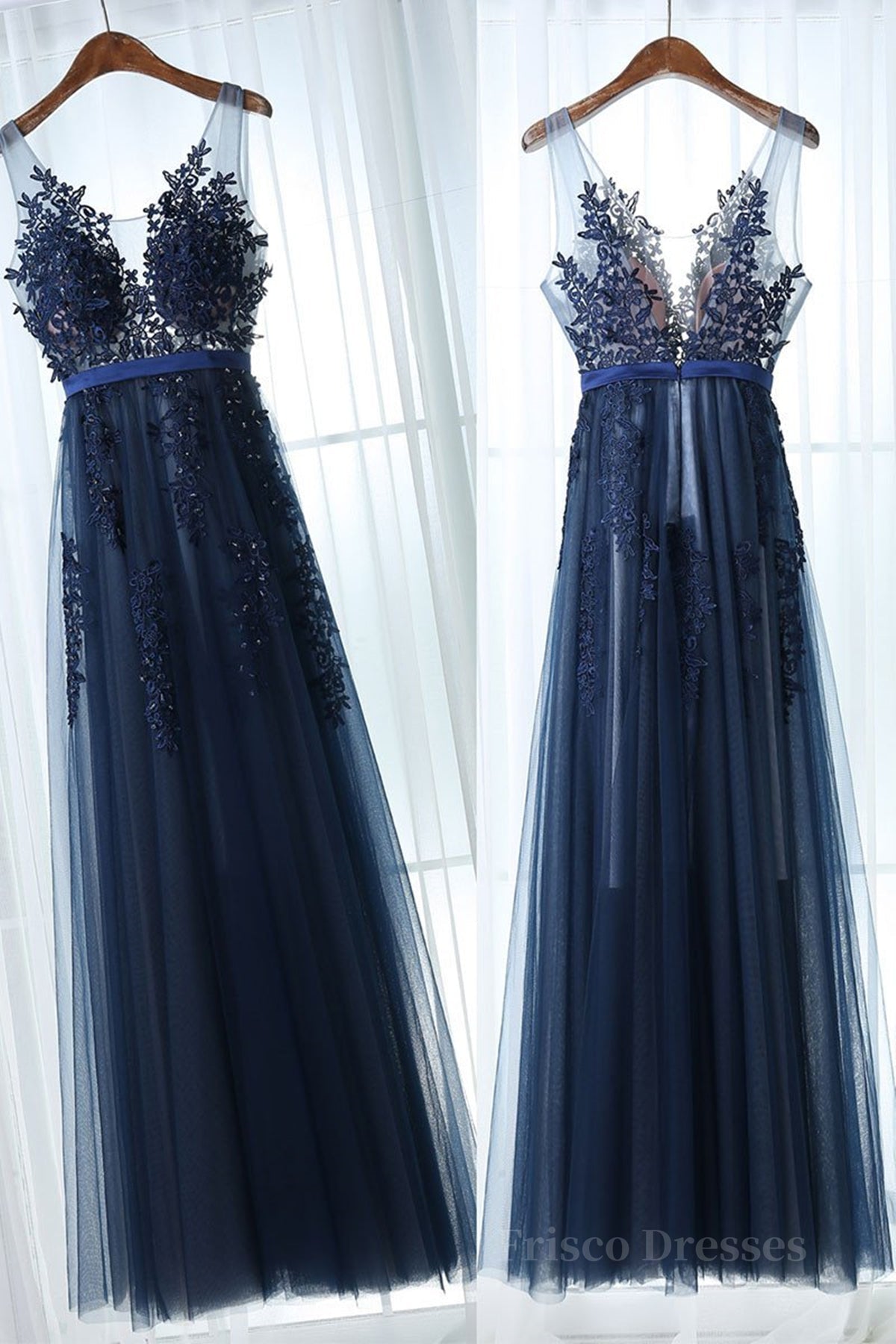 Dark Navy Blue Lace Prom Dresses, Dark Navy Blue Lace Formal Bridesmaid Dresses