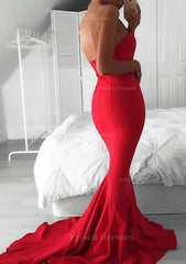 Elastic Satin Prom Dress Trumpet Mermaid Sweetheart Court Train With Pleated