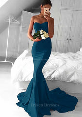 Elastic Satin Prom Dress Trumpet Mermaid Sweetheart Court Train With Pleated