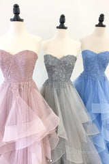 Elegant sweetheart tulle lace long prom dress tulle formal dress