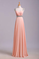 Best Selling Prom Dresses, A Line V Neck Floor Length Chiffon Zipper Back