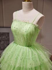 Green A-Line Tulle Short Prom Dress, Green Homecoming Dress