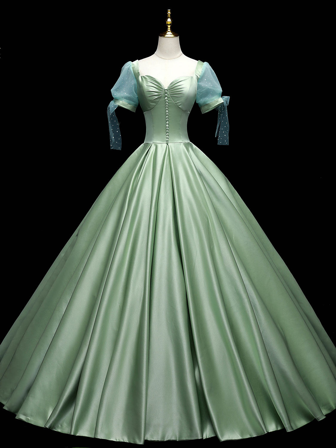 Green Sweetheart Neck Satin Long Prom Dresses, Green Sweet 16 Dresses