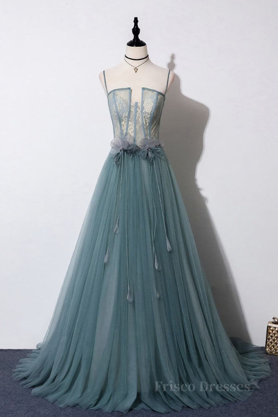 Green sweetheart tulle lace long prom dress green formal dress