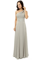 Grey One Shoulder Chiffon Pleats Beading Bridesmaid Dresses LG0254