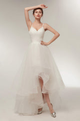 High Low Spaghetti Straps Minimalist Design Wedding Dresses