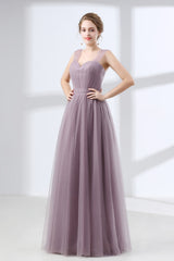 Lavender A-Line Sweetheart Floor-Length Tulle Pleated Bridesmaid Dresses