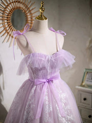 Lovely Spaghetti Strap Tulle Lace Short Prom Dress, Lavender A-Line Party Dress