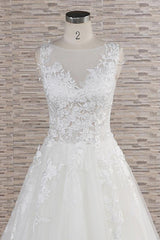 Long A-line Sweetheart Applqiues Lace Tulle Wedding Dress