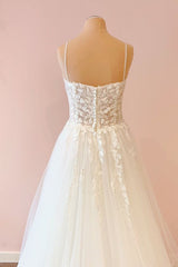 Long A-Line Sweetheart Tulle Appliques Lace Wedding Dress