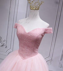 Lovely Pink Off Shoulder Style Princess Tulle Homecoming Dress, Pink Prom Dress Party Dress