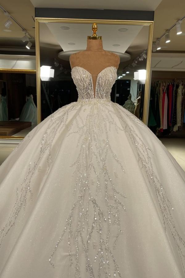 Luxury Long Ball Gown Sweetheart Glitter Wedding Dress