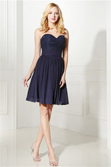 Navy Blue Chiffon Sweetheart Lace Beading Short Homecoming Dresses