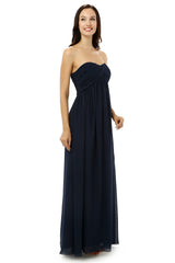 Navy Blue Sweetheart Chiffon With Pleats Bridesmaid Dresses