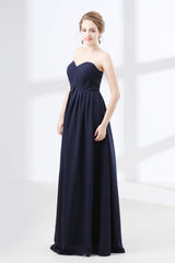 Navy Blue Sweetheart High Waist Chiffon Pleats Bridesmaid Dresses