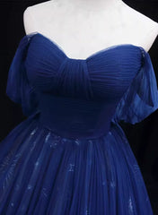 Navy Blue Tulle Sweetheart A-line Prom Dress Party Dress, Navy Blue Floor Length Evening Dress