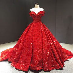 Off The Shoulder Court Train Sequined Luxurious Ball Gown