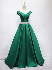 Off the Shoulder Green Long Prom Dress, Off Shoulder Long Green Formal Evening Dresses