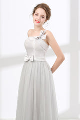 One Shoulder Soft Gray Floor Length Prom Dresses