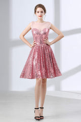 Pink A-Line Sequined Short Homecoming Dresses