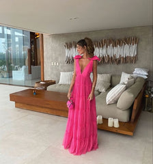 Pink Backless Prom Dress, Evening Dress