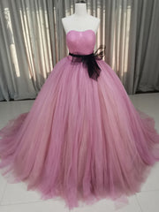 Pink Sweetheart Neck Tulle Long Prom Dress Pink Tulle Formal Sweet 16 Dress