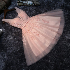 Pink V-neckline Tulle Knee Length Party Dress, Lovely Tulle Formal Dress