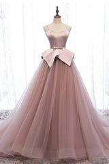 Vestido formal de baile de estacas rosa de tule tule tule, vestido de noiva longa e longa