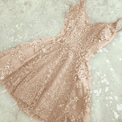 A Line Spaghetti Straps Champagne Short Short Cute Prom Dresses