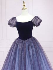 Purple Tulle Long Prom Dresses, Shiny Purple Tulle Formal Gown Sweet 16 Dress